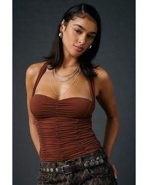 Urban Outfitters Uo Erin Ruched Jersey Knit Cropped Halter Top - Black