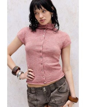 Urban Outfitters Uo Funnel Short Sleeve Cardigan - Pink