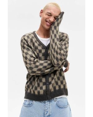 BDG Check Brushed Cardigan - Black