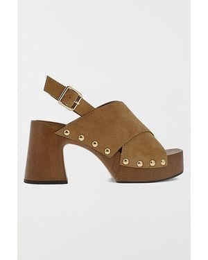 MIA Mia Eudora Suede Slingback Wooden Platform Sandal - Brown