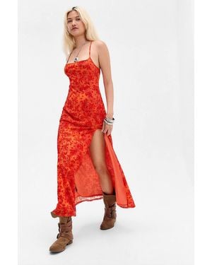 Urban Outfitters Uo Flocked Mesh Maxi Dress - Red