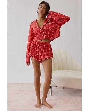 For Love & Lemons Uo Exclusive Lailah 2-Piece Satin Pajama Set Top - Red