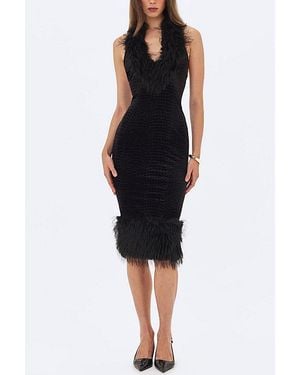Miss Circle Onalee Croc-Embossed Velvet Fur Midi Dress - Black