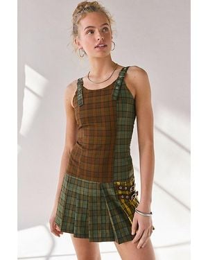 The Ragged Priest Viv Tartan Pleated Mini Dress - Green