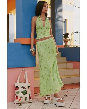 Urban Outfitters Uo Shimmer Haze Beaded Embroidered Sheer Mesh Skirt 2-Piece Set - Green