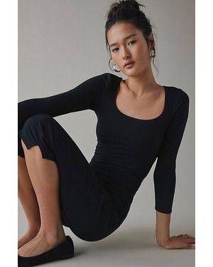 BDG Andie 3/4 Sleeve Square Neck Cropped Tee Top - Black