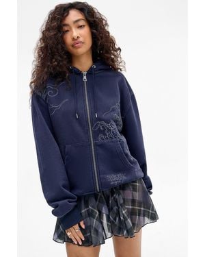 Ed Hardy Uo Exclusive Washed Embroidered Hoodie - Blue