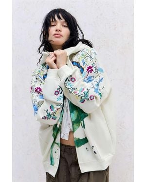 BDG Bleach Flower Zip-through Hoodie - Blue