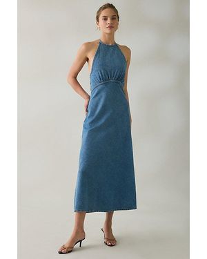 Steve Madden Vilma High Neck Halter Denim Maxi Dress - Blue