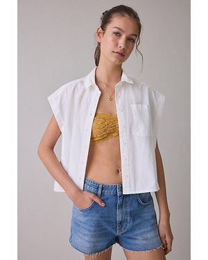 BDG Mind Over Muscle Sleeveless Oversized Button-Down Shirt - Blue