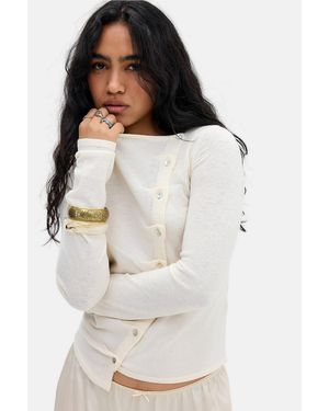 BDG Lumi Button-up Pleated Asymmetric Placket Top Xs At Urban Outfitters - White