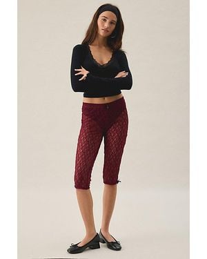 Out From Under Lily Sheer Lace Capri Pants - Red