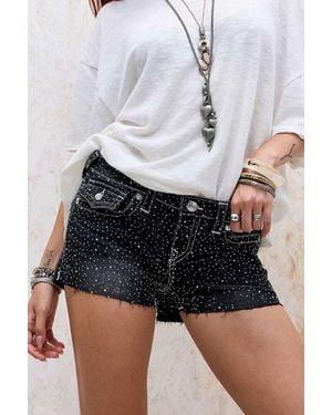 TRUE RELIGION Joey Crystal Low Rise Denim Shorts - White