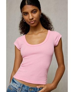 BDG Off-Duty Ribbed Scoop Neck Short Sleeve Tee - Pink