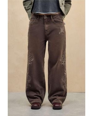 Ed Hardy Uo Exclusive Embroidered Dragon Jeans - Brown