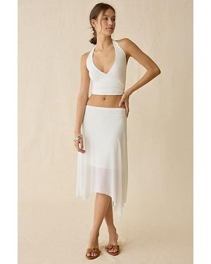 Urban Outfitters Uo Never Miss Mesh Halter Neck Asymmetric Midi Skirt 2-Piece Set - Natural