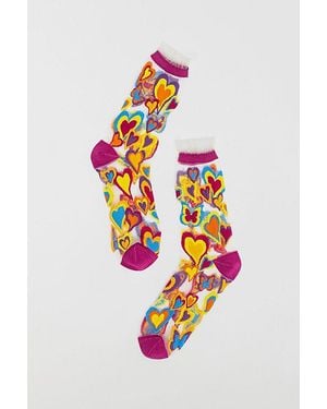 Sock Candy Y2K Hearts Sheer Sock - White