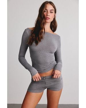 Out From Under Callie Ultralight Knit Micro Shorts Pj Set Top - Grey