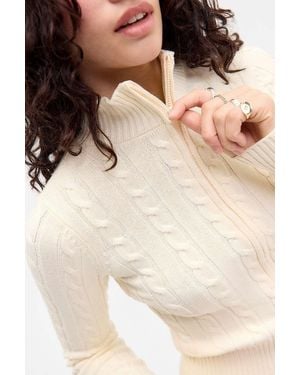 BDG Perry Zip-through Knit Track Top - Natural