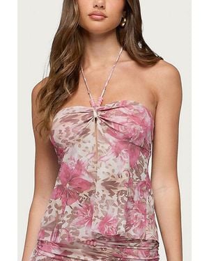 Edikted Tessa Floral Split Front Halter Top - Pink