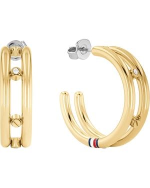 Tommy Hilfiger Ladies Stone Detail Hoops - Metallic