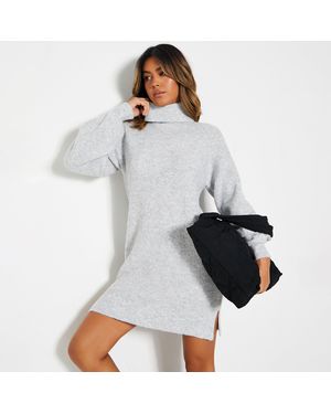 I Saw It First Isawitfirst Recycled Blend Roll Neck Knit Midaxi Dress Co Ord - Grey