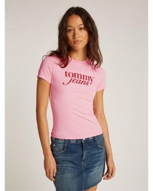 Tommy Hilfiger Tjw Slim Essential Logo Tee Ext - Red