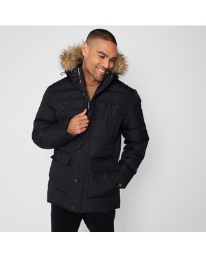 Threadbare Showerproof Utility Padded Parka Jacket - Black