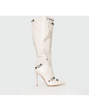 I Saw It First Isawitfirst Metal Stud Detail Knee High Pointed Toe Boots - White