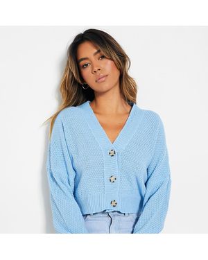 I Saw It First Isawitfirst Button Cropped Cable Knit Cardigan - Blue