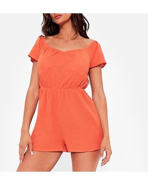 I Saw It First Isawitfirst Crinkle Textured Short Sleeve Playsuit - Orange