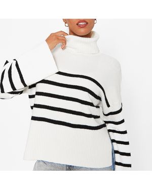 I Saw It First Isawitfirst Recycled Knit Flare Sleeve Stripe Jumper - White