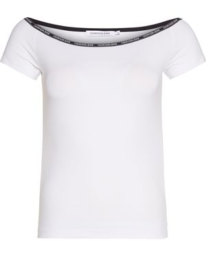 Calvin Klein Logo Trim Bardot Top - White