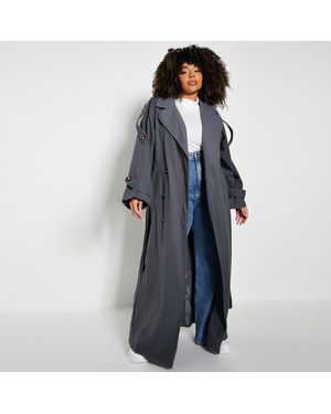 I Saw It First Isawitfirst Plus Size Belted Wool Trench Coat - Blue