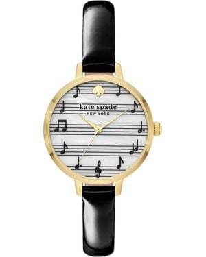 Kate Spade New York Metro Three Hand Leather Music Note Watch Ksw1721 - Metallic