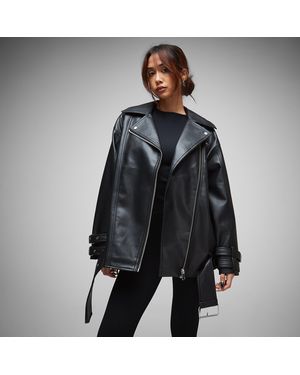 I Saw It First Missguided Faux Leather Oversized Biker Jacket - Black