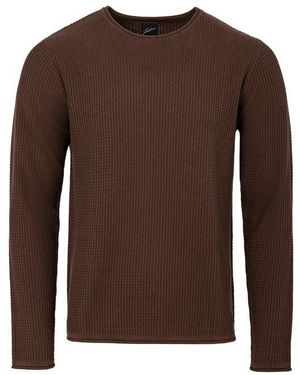 Fabric Long Sleeve Knitted Crew - Brown