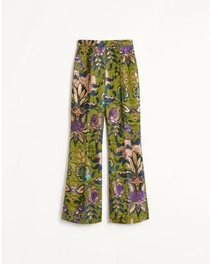 Valentino Pantalón Apres L'Hiver Jacquard Floreale Lurex Mujer - Verde