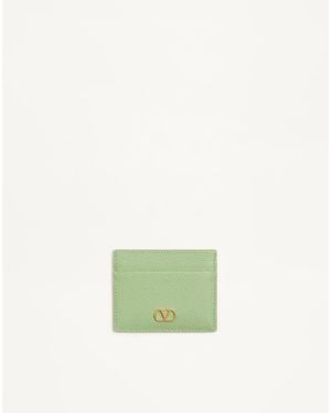 Valentino Garavani Vlogo Signature Grainy Calfskin Card Holder - Green