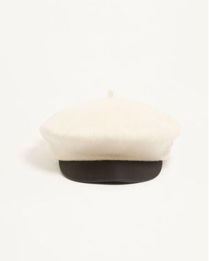 Valentino Garavani Vlogo Signature Wool Beanie With Leather Visor - Natural