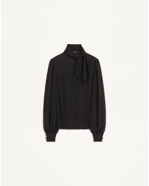 Valentino Light Georgette Top With Scarf - Black