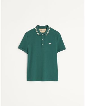 Valentino Cotton Piqué Polo Shirt With Vlogo Patch - Green