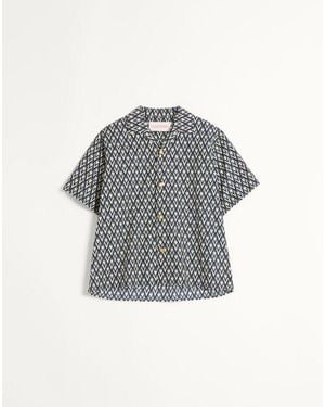 Valentino Cotton Popeline Bowling Shirt With Toute La V Print - Gray