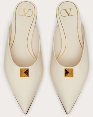 Valentino Garavani Roman Stud Flat Mule In Calfskin - White