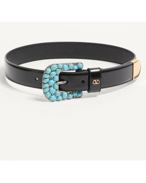 Valentino Garavani Vlogo Signature Brushed Calfskin Belt 30 Mm - Black