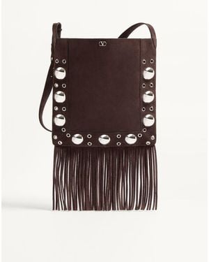 Valentino Garavani Nellcôte Suede Shoulder Bag With Fringes - Brown