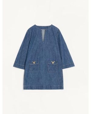 Valentino Vestido De Denim Chambray Mujer - Azul