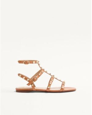 Valentino Garavani Rockstud Flat Calfskin Sandal With Straps 35.5 - Pink