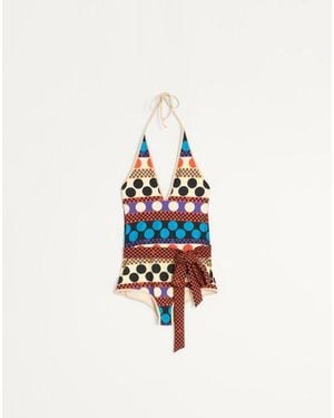 Valentino Lycra One-Piece Swimsuit With Opticool Riga Pois Print - White