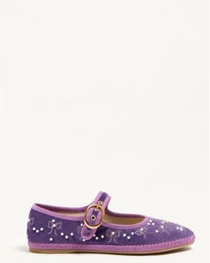 Valentino Garavani Mary-Jane Endouce Velvet Ballerina With Bow Embroidery - Purple
